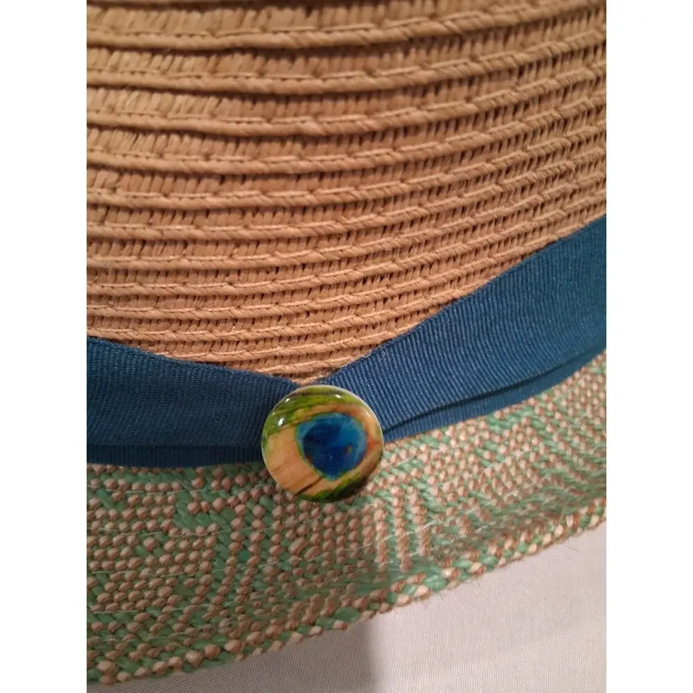 Target Women's Straw Fedora Trilby Hat Brown Green Woven Short Brim Ribbon Band